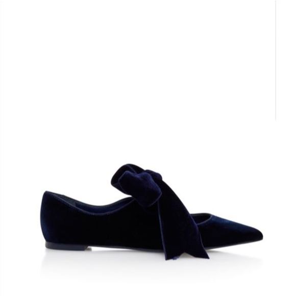 Tory Burch Navy Blue Suede Leather Velvet Bow Clara Ballet Flat Size 6M - Picture 11 of 12